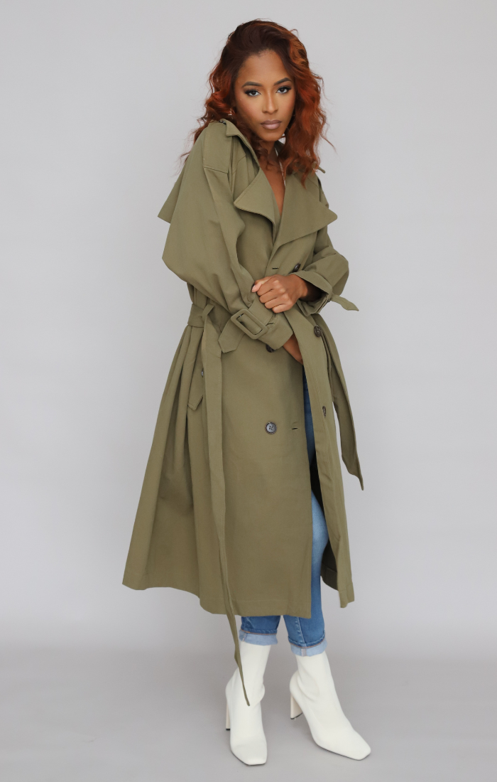 Olive Belted Trench Coat