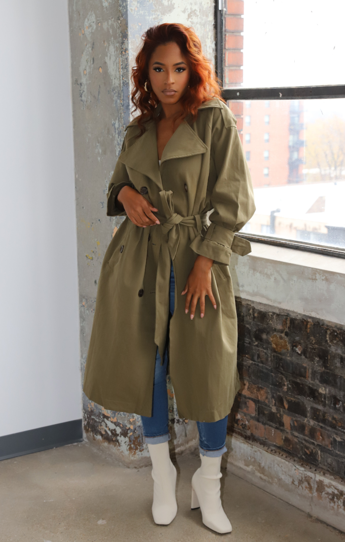 Olive Belted Trench Coat