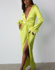 Only One Satin Long Sleeve Feather Dress (Lime)